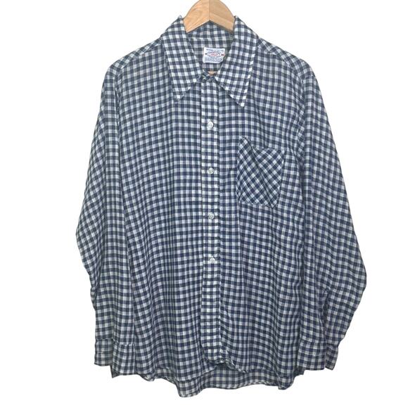 Vtg Donlin Tapered 'n Tails Permanent Press Size Large Dagger Collar Blue Shirt - Picture 1 of 7